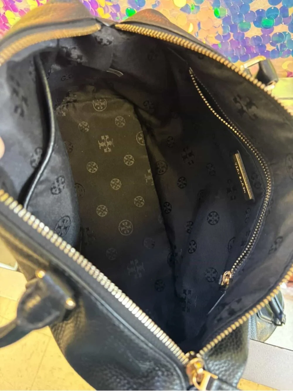 Tory Burch Black Leather Satchel with Gold Hardware
